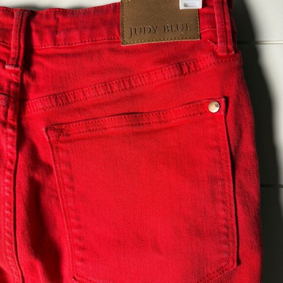 Judy Blue Full Size Large Garmet Dyed Red Women's Shorts - Picture 4 of 9